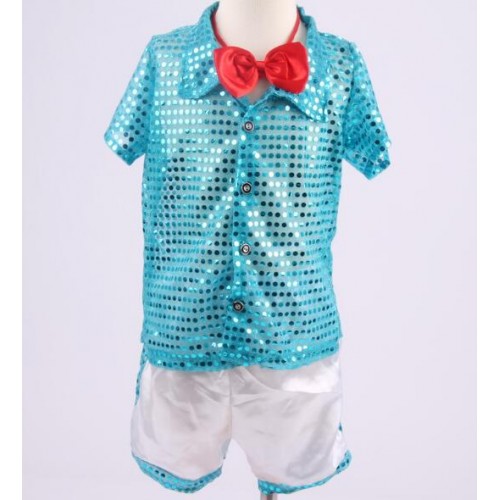 Red gold turquoise Children Paillette Modern Sequin Boys Dance Costume Jazz Dance Costume Groups chorus clothing Boys Hosted Suits